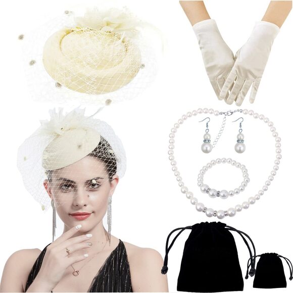3256 Women Fascinator Hat Flower Feather Mesh Face Veil Hair Clip Pillbox main image 8